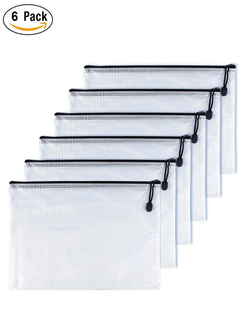 OAIMYY B6-Waterproof Tear-Resistant Plastic Zipper Pen File Document Folders Pockets Travel Bags,6-Pcs,Black