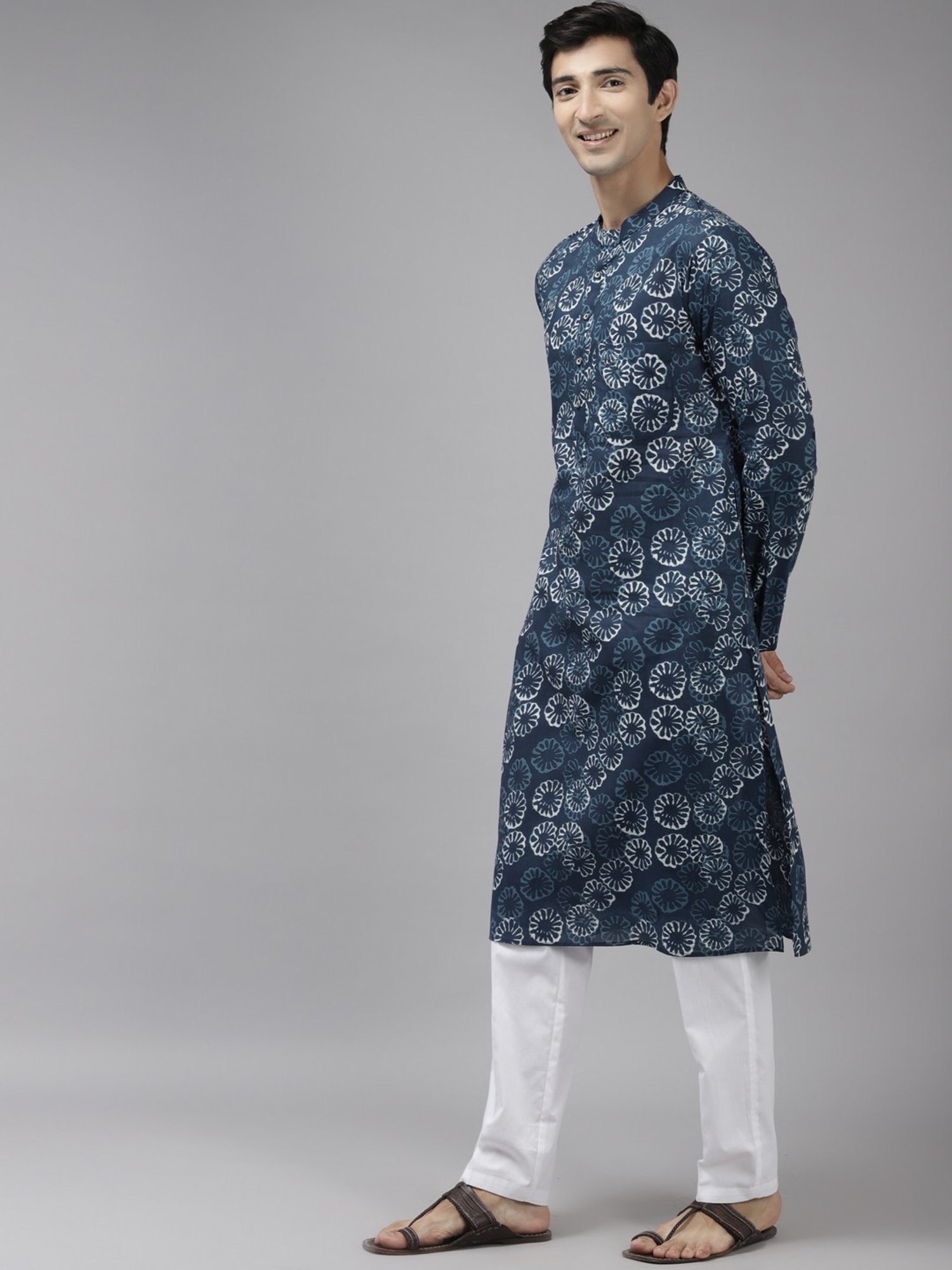 See Designs Blue & White Cotton Regular Fit Printed Kurta Bottom Set