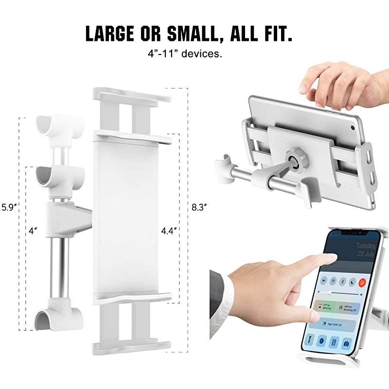 Headrest PhoneTablet Car Mount Adjustable Tablet Holder for 411quot Devices Fit with iPhone 11 Pro Max11 Pro11 iPhone XsXs MaxXR iPhone SE 2020 iPad Pro 11 2020 Galaxy S20 62quot White