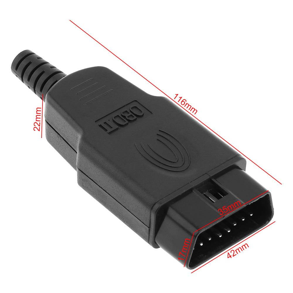 OBD-II DIY 16Pin Male Extension Opening Cable Car Diagnostic Interface Connector PLug with SR Shell and Screw