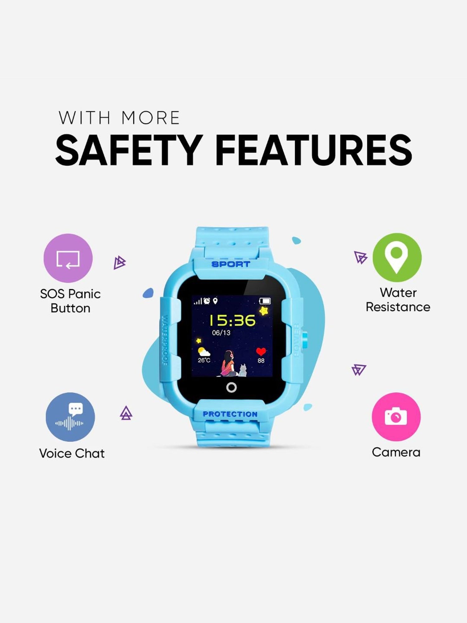 Turet GPS Smartwatch for Kids with Panic Button, Long Battery, Camera, GPS Tracker (Blue)