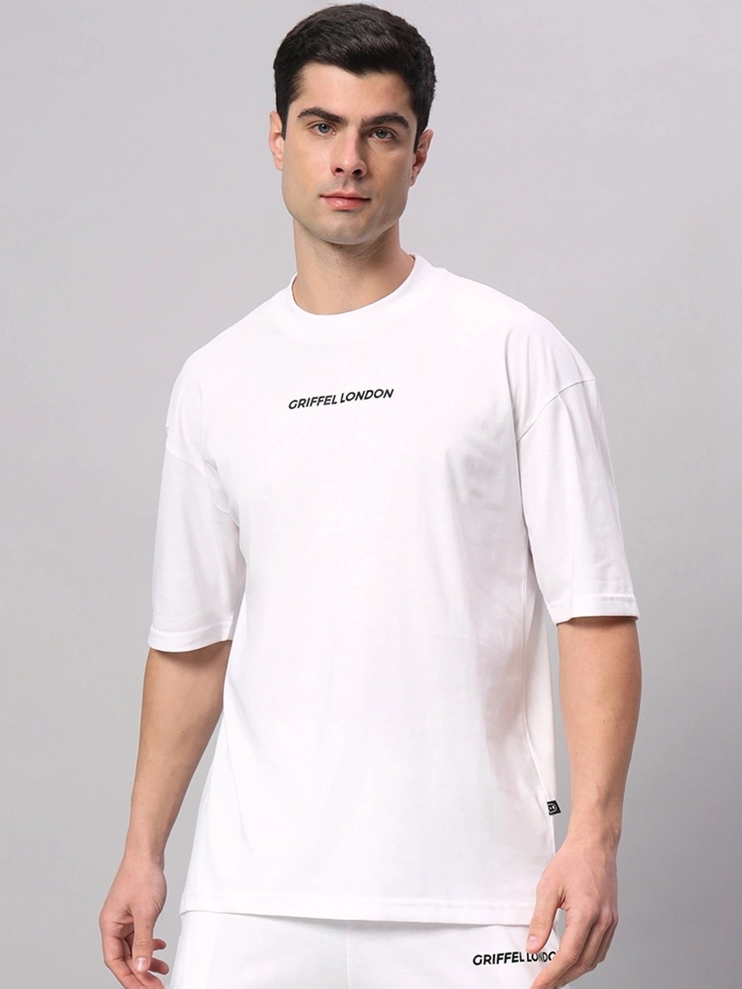Griffel White Cotton Loose Fit Printed T-Shirt