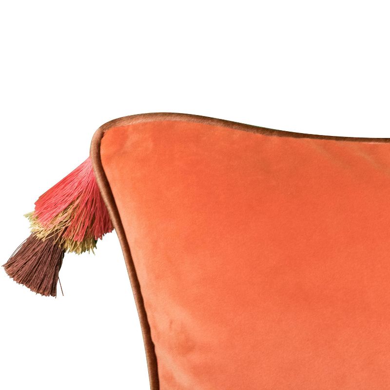 18"x18" Velvet Reversible Tassel Pillow Orange - Edie@Home