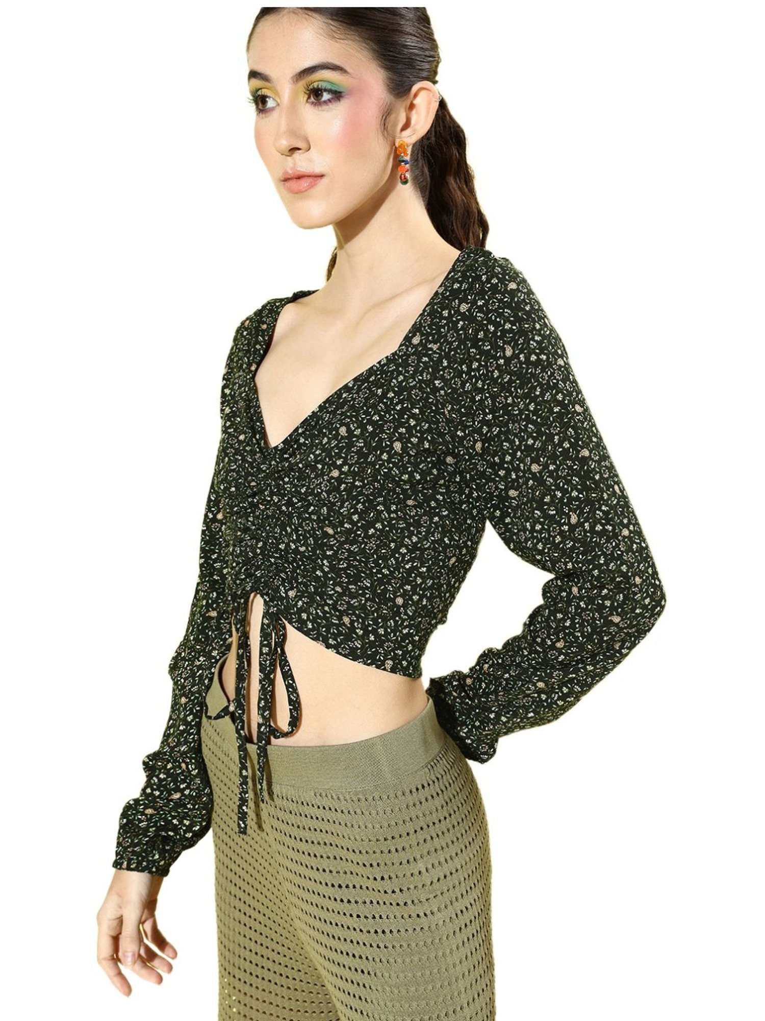 Sera Black Floral Print Crop Top