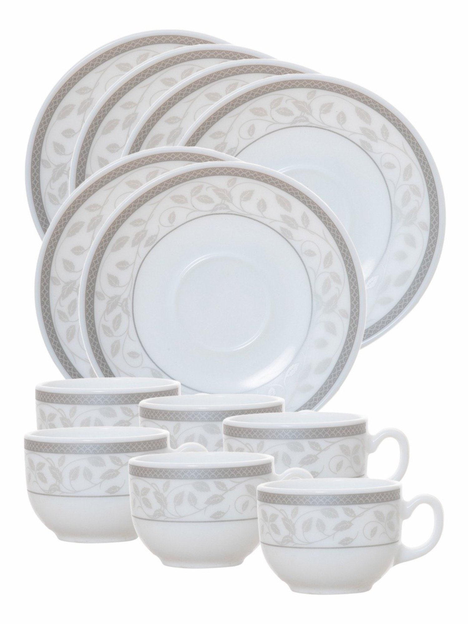 Cello Divine Printed White Opalware Tea Cups & Saucers - Set of 6 (160ml)