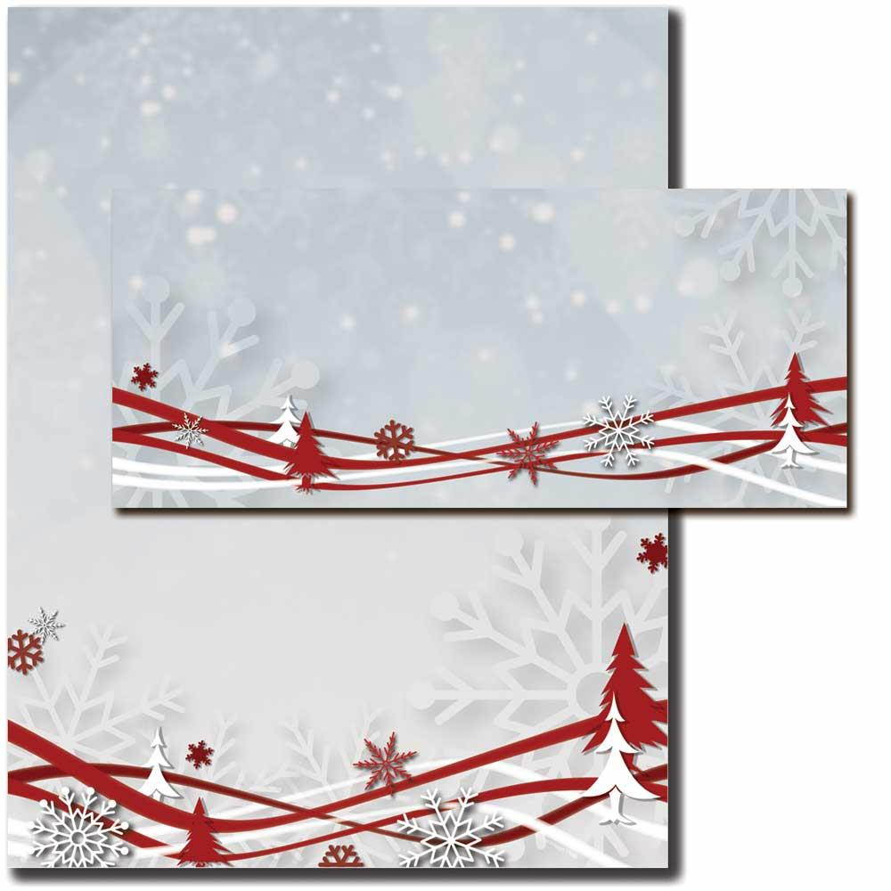 Snowflake & Ribbon Winter Letterhead With Matching Envelopes, 25pk