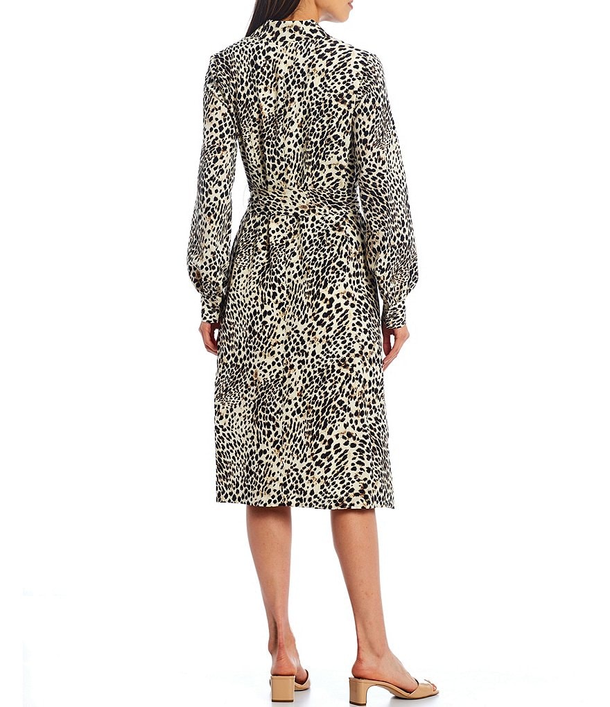 LDT Adrienne Feline Long Sleeve Belted Midi Dress