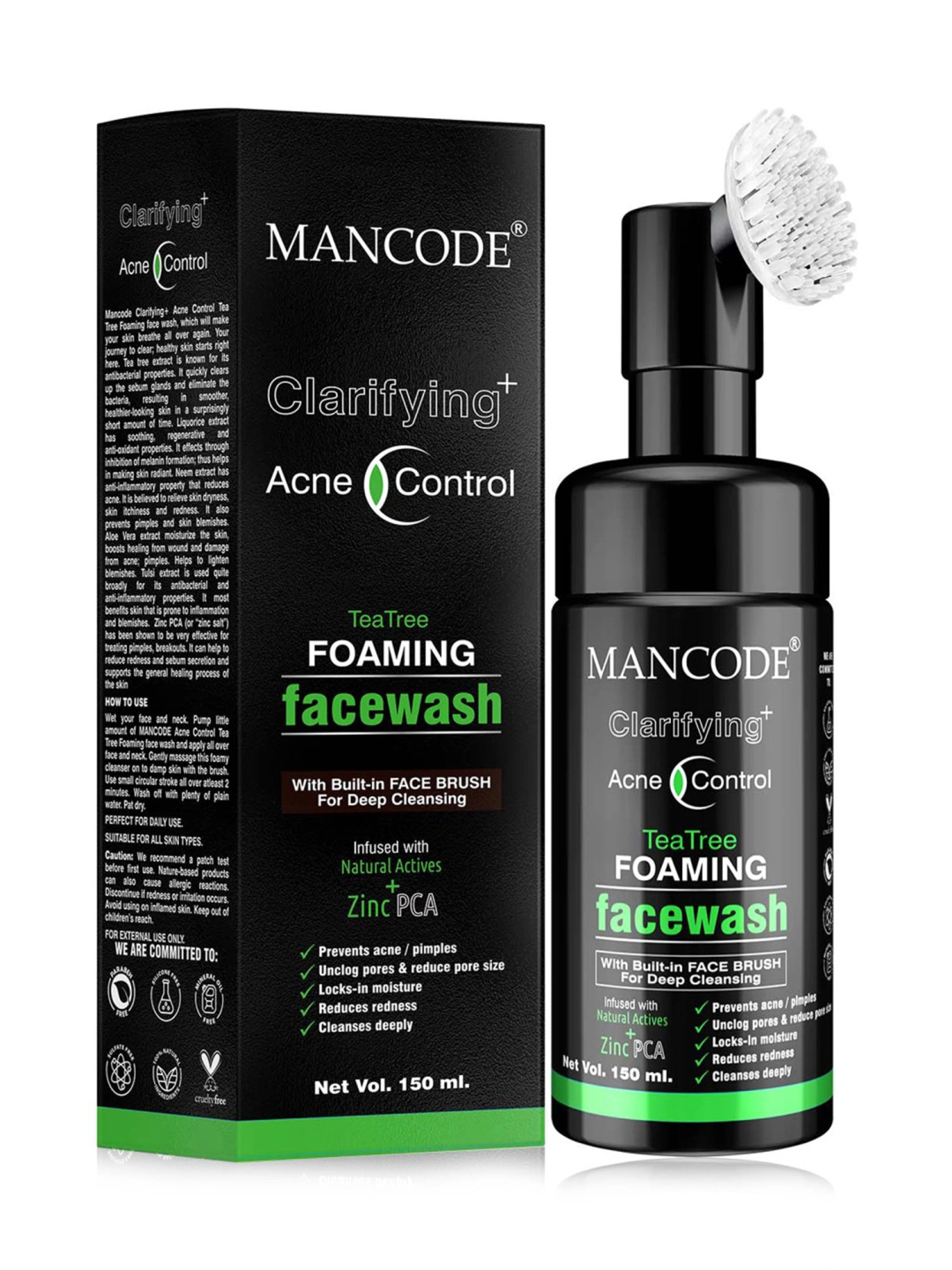Mancode Acne Control Tea Tree, Vitamin C, Mint Cool & De Tan Foaming Facewash (Pack of 4)