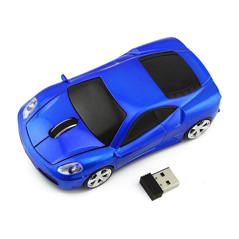 Usbkingdom 2.4GHz Cool Sport Car Shape Wireless Mouse Optical Cordless Mice with USB Receiver for PC Laptop Computer 1600 DPI 3 Buttons Blue