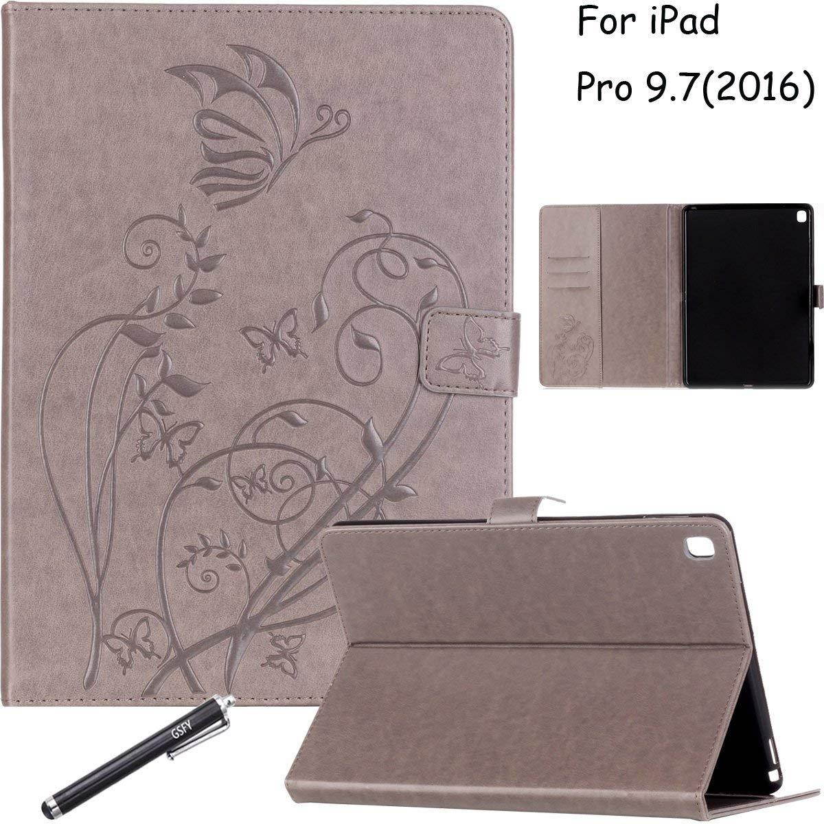 iPad Pro 9.7 Case, Newshine Auto Wake Up/Sleep Cover PU Leather Flip Kickstand/Wallet Smart Case with Magnetic Closure Card Slots for Apple iPad Pro 9.7 (2016 Release) (5 Gray)