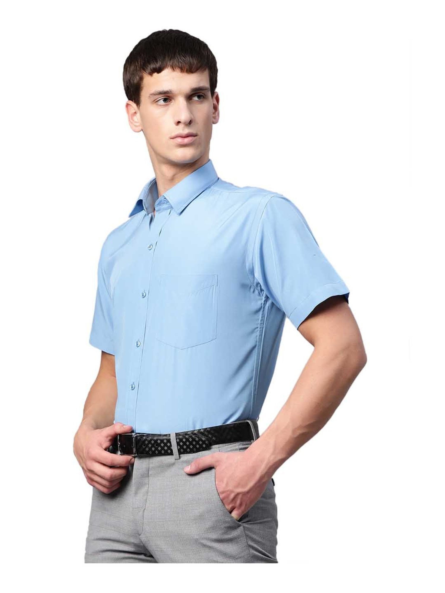 English Navy Light Blue Short Sleeves Shirt