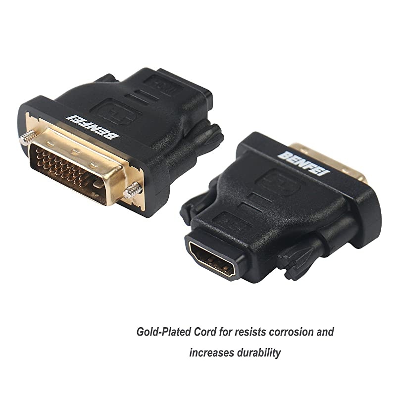 DVI to HDMI,  Bidirectional DVI (DVI-D) to HDMI Male to Female Adapter with Gold-Plated Cord 2 Pack