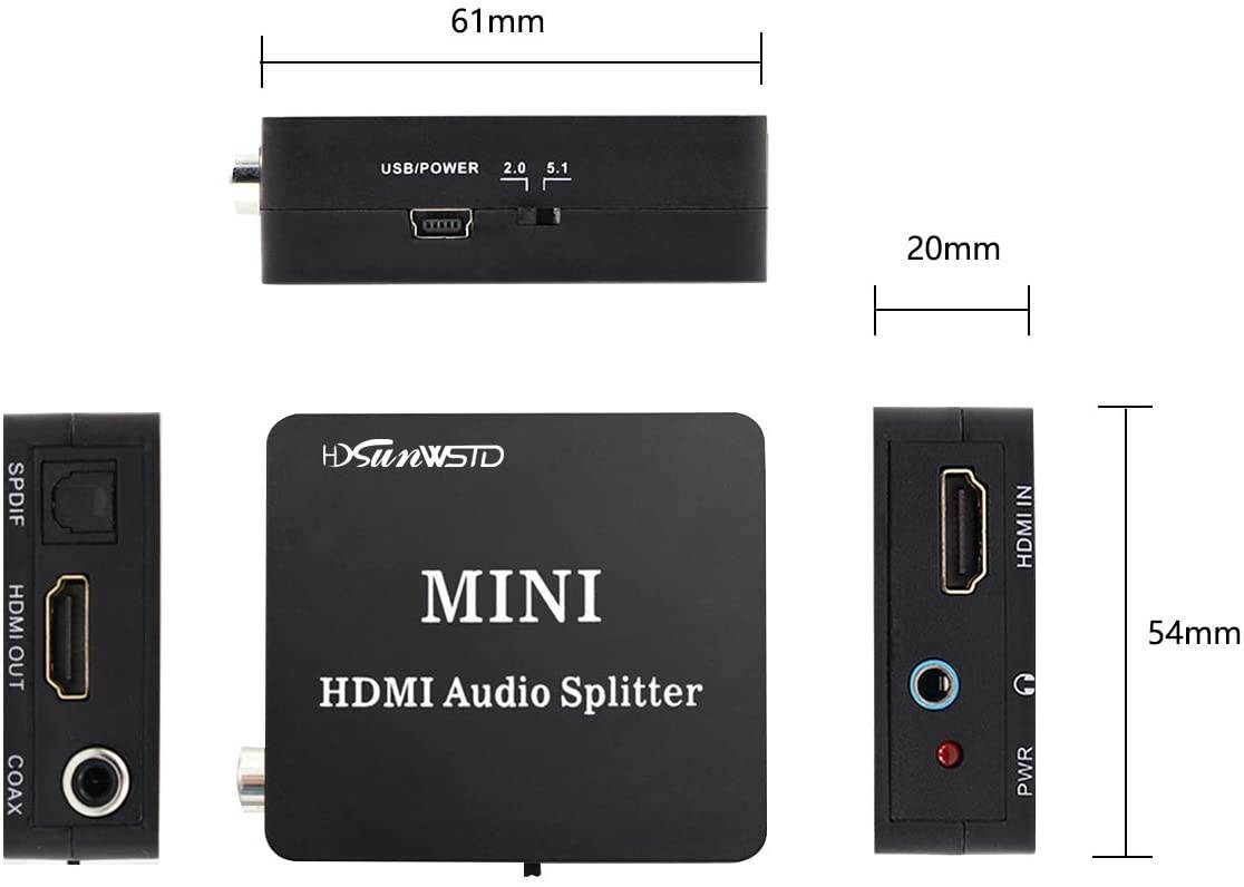 HDMI Audio Splitter Adapter HDMI to HDMI and Optical TOSLINK SPDIF +R/L Analog Audio Converter