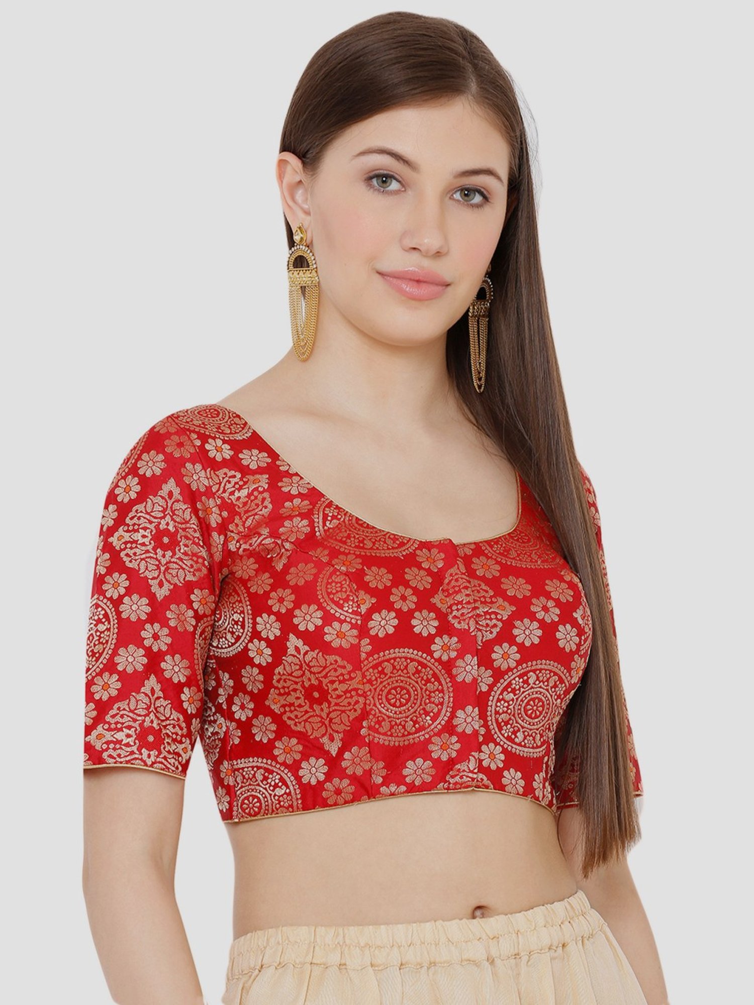 Salwar Studio Red Woven Pattern Blouse