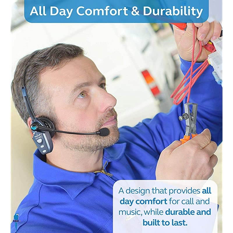 VXI BlueParrott B250-XTS Bluetooth Headset with 91% Noise Cancellation Bundle with  Micro USB Car Charger, USB Wall Adapter, and 5-Pack of Reusable Cable Ties