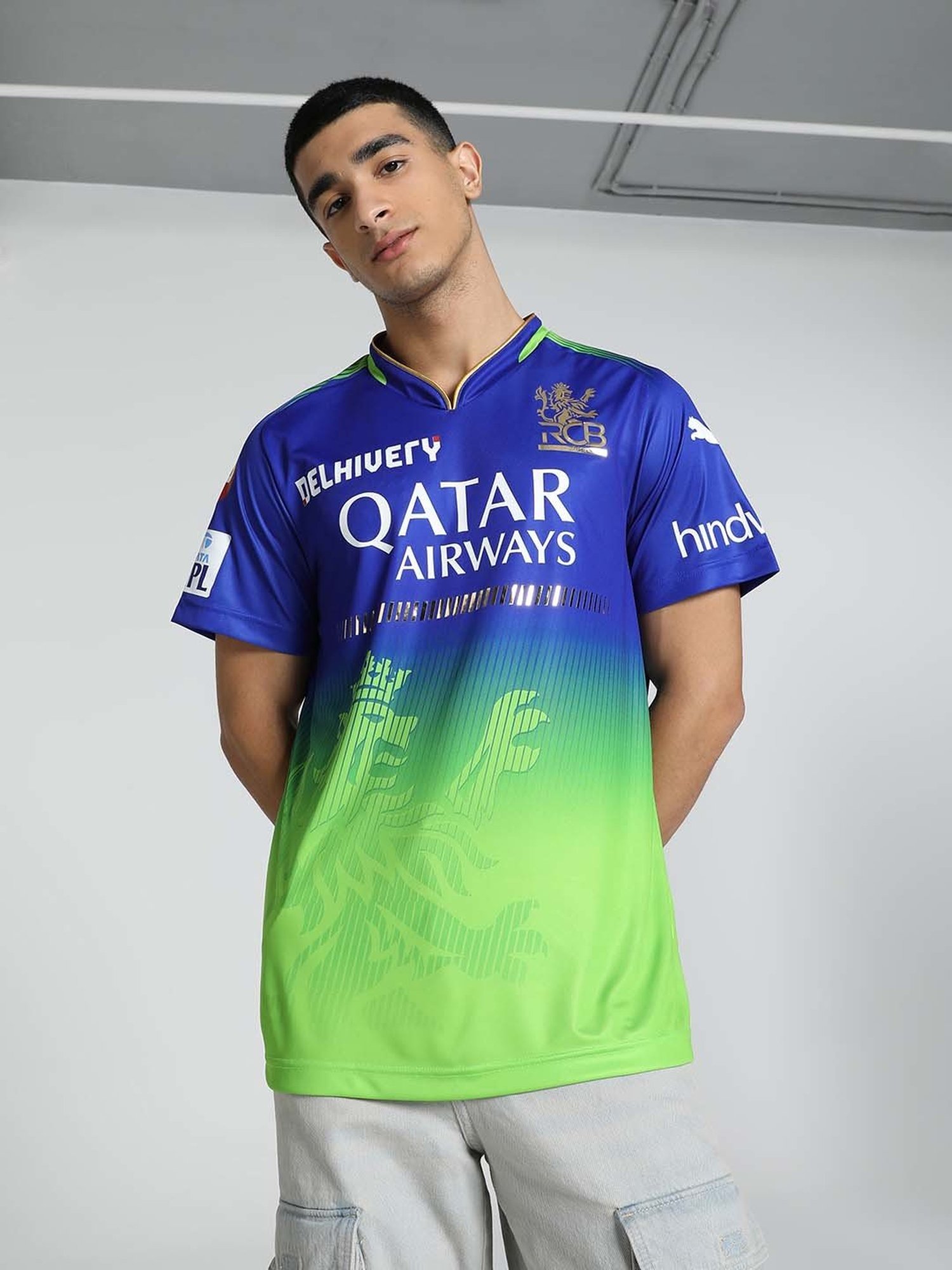 Puma Teamsport x RCB Blue & Green Regular Fit Printed Jersey