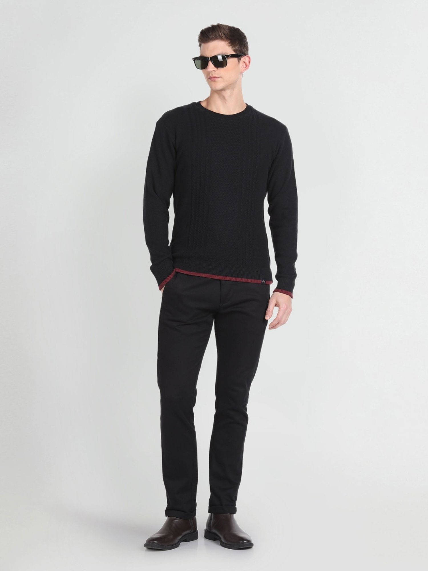 Arrow Sport Black & Maroon Regular Fit Reversible Sweater