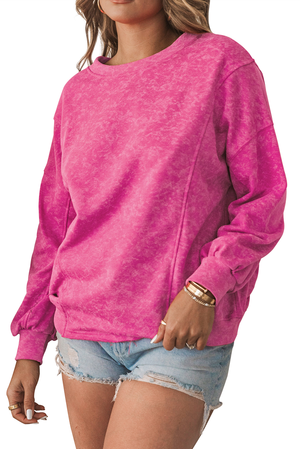Pink Sequins Candy Cane Round Neck Sweatshirt