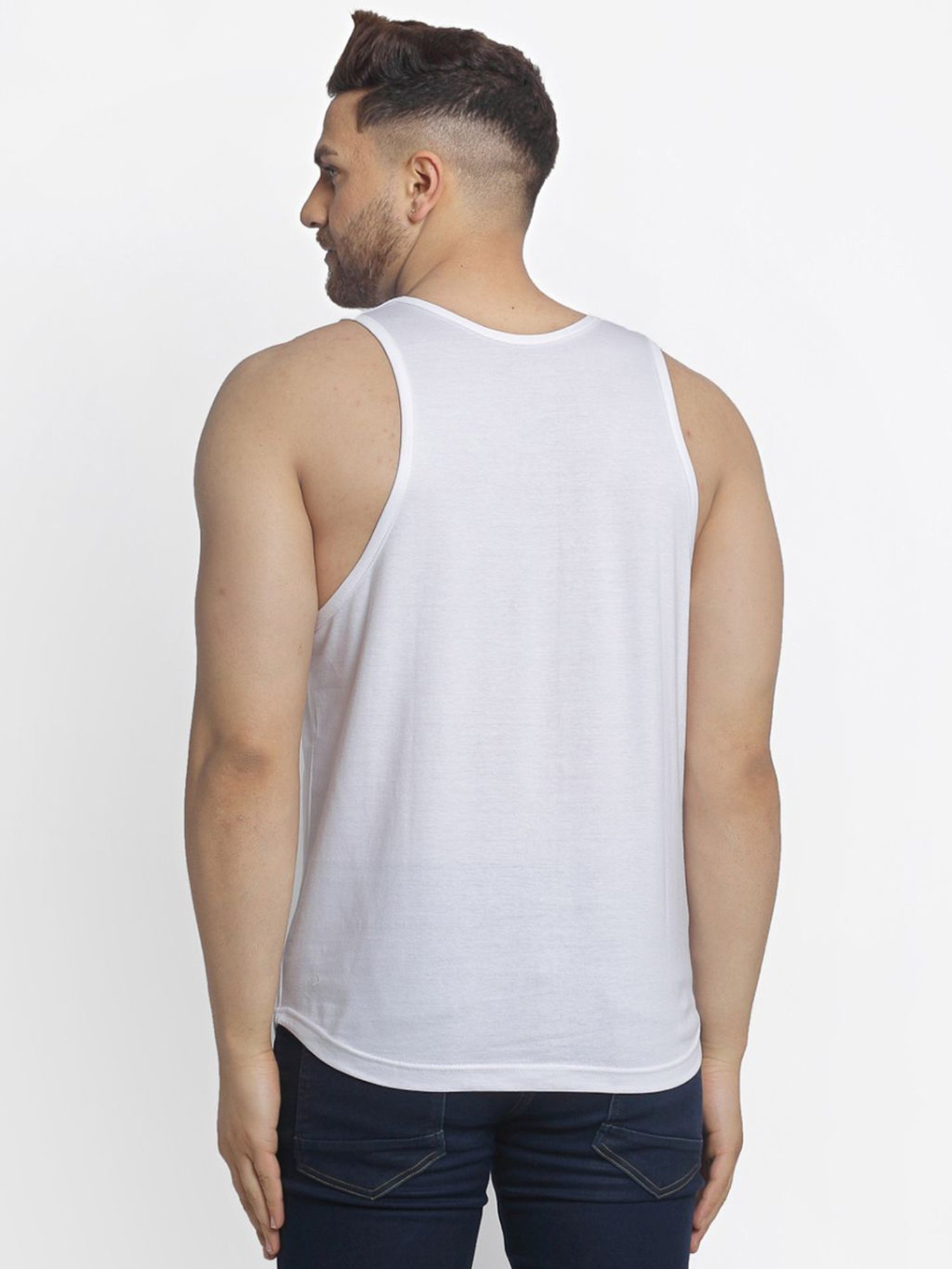 Friskers Multi Cotton Slim Fit Printed Gym Vest - Pack of 2