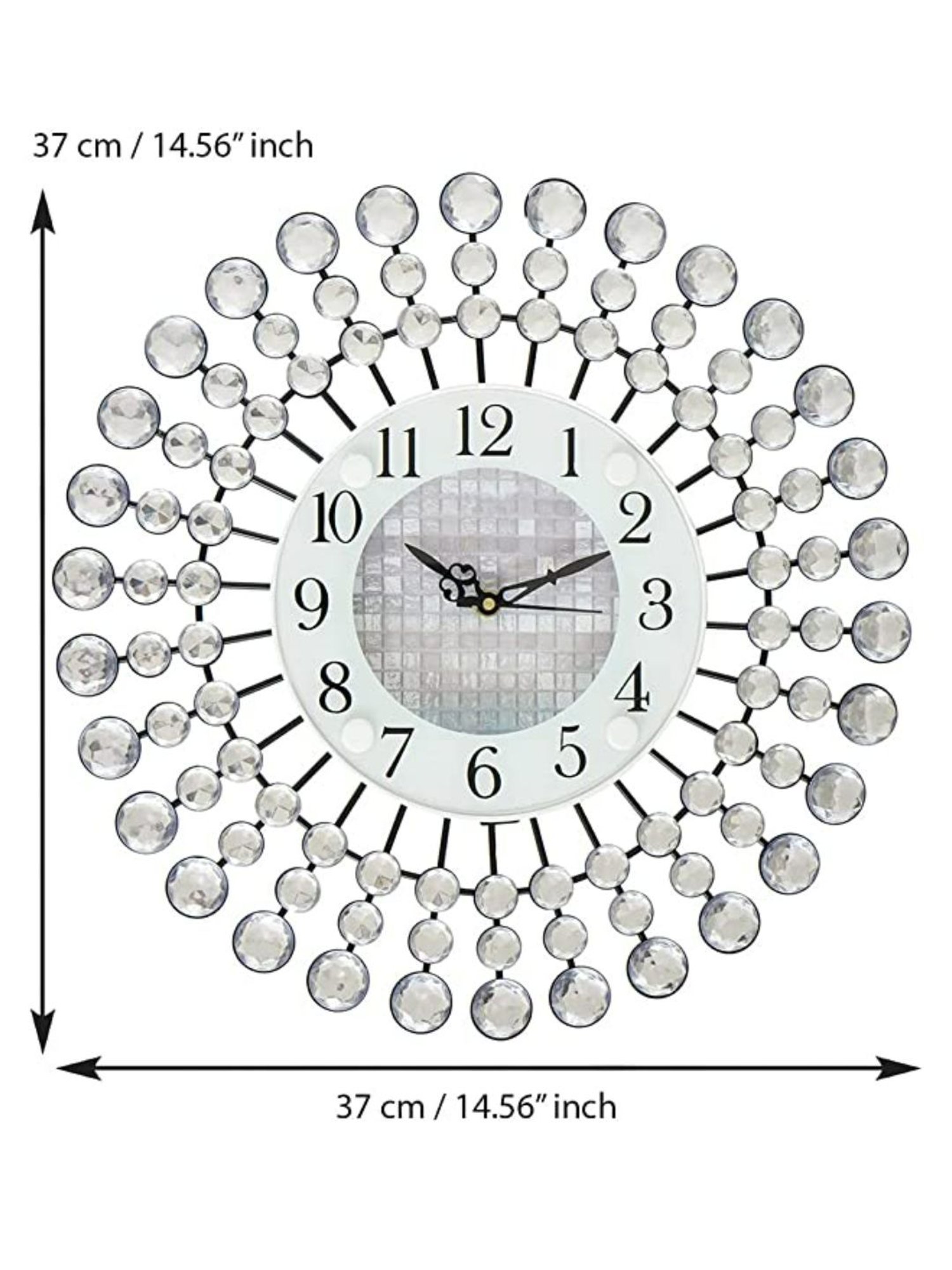 CHRONIKLE Round Embellished Silver Iron Wall Clock