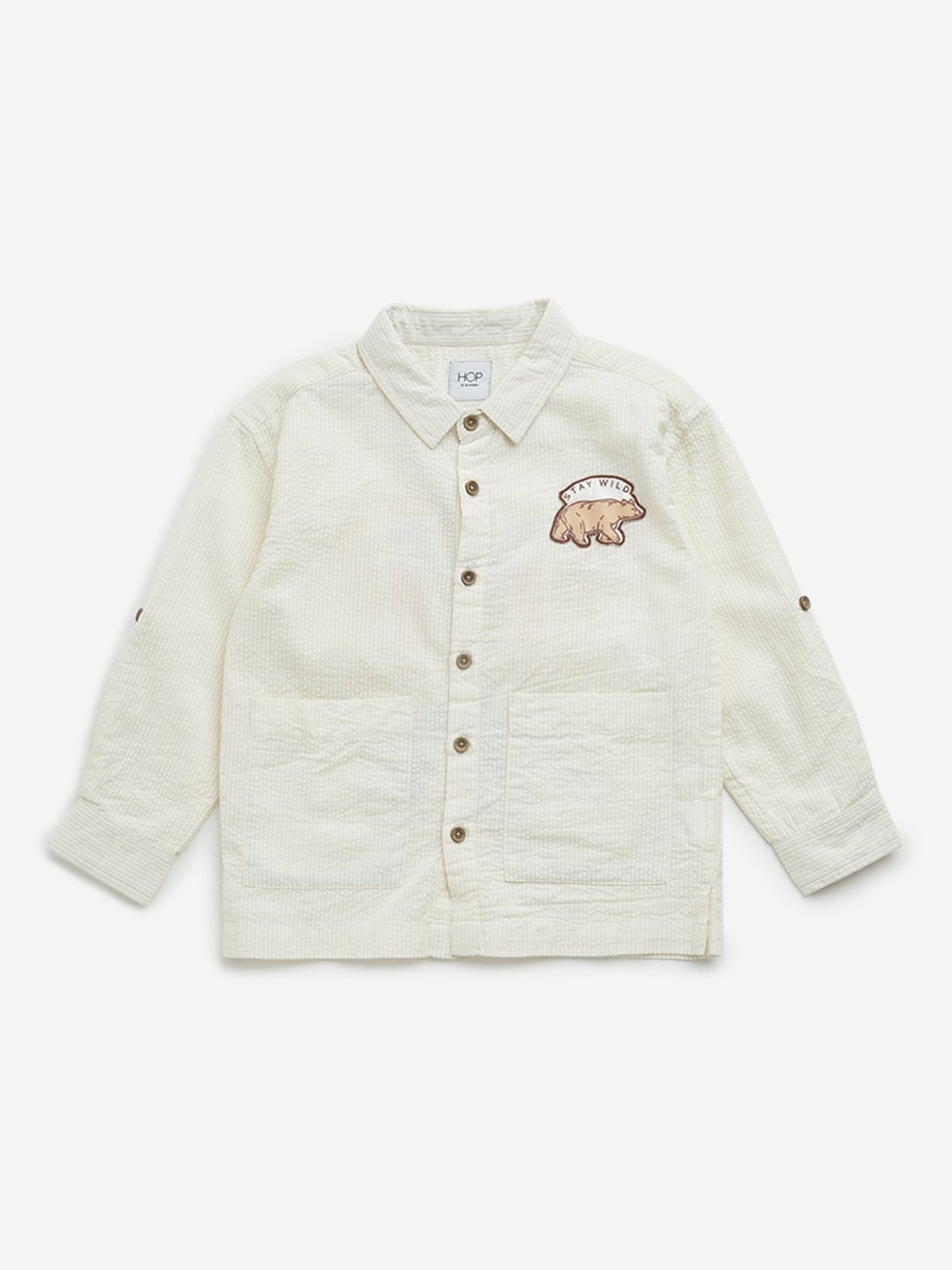 HOP Kids by Westside Beige Seersucker Textured Cotton Shirt