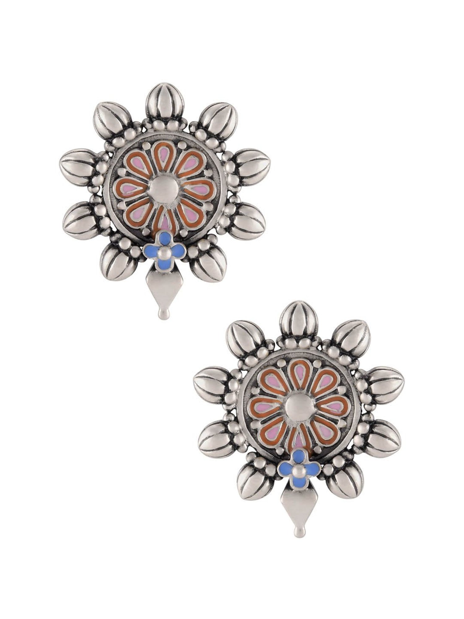 Tribe Amrapali Pink & Blue Flower Chakra Stud Earrings