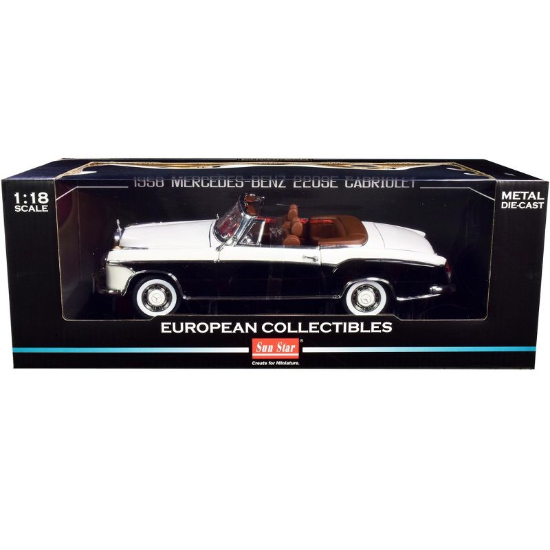1958 Mercedes Benz 220 SE Convertible Ivory White and Black 1/18 Diecast Model Car by SunStar