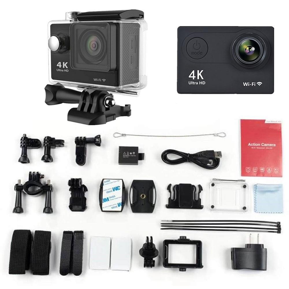 Black H9R Action Camera HD 4K WiFi 2inch 1080p/60fps Underwater Waterproof Helmet Video Recording DV Recoder Sports Cam with Remote Control