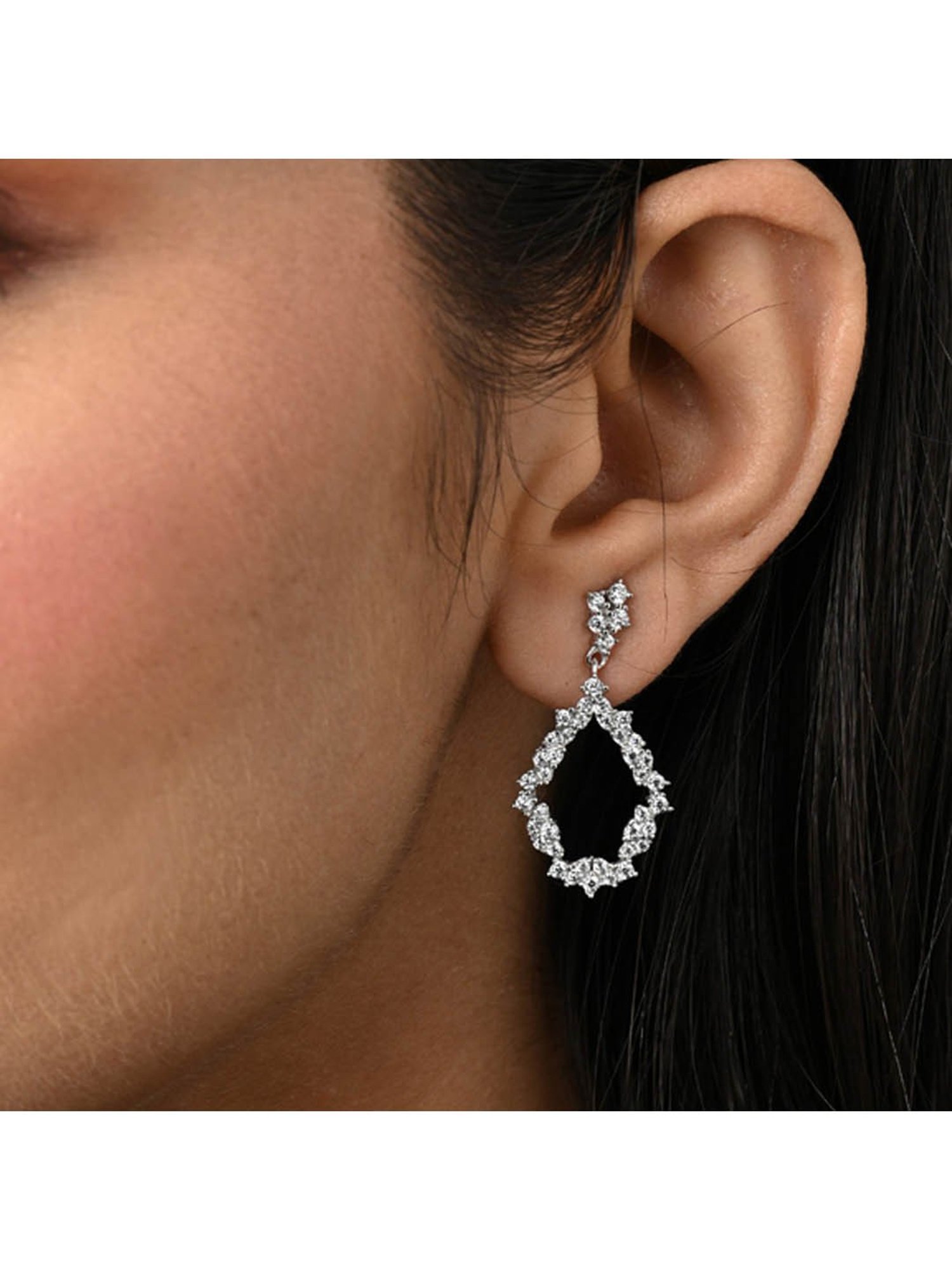 Clara 925 Sterling Silver Platinum Plated Swiss Zirconia Frida Studded Drop Earrings for Women