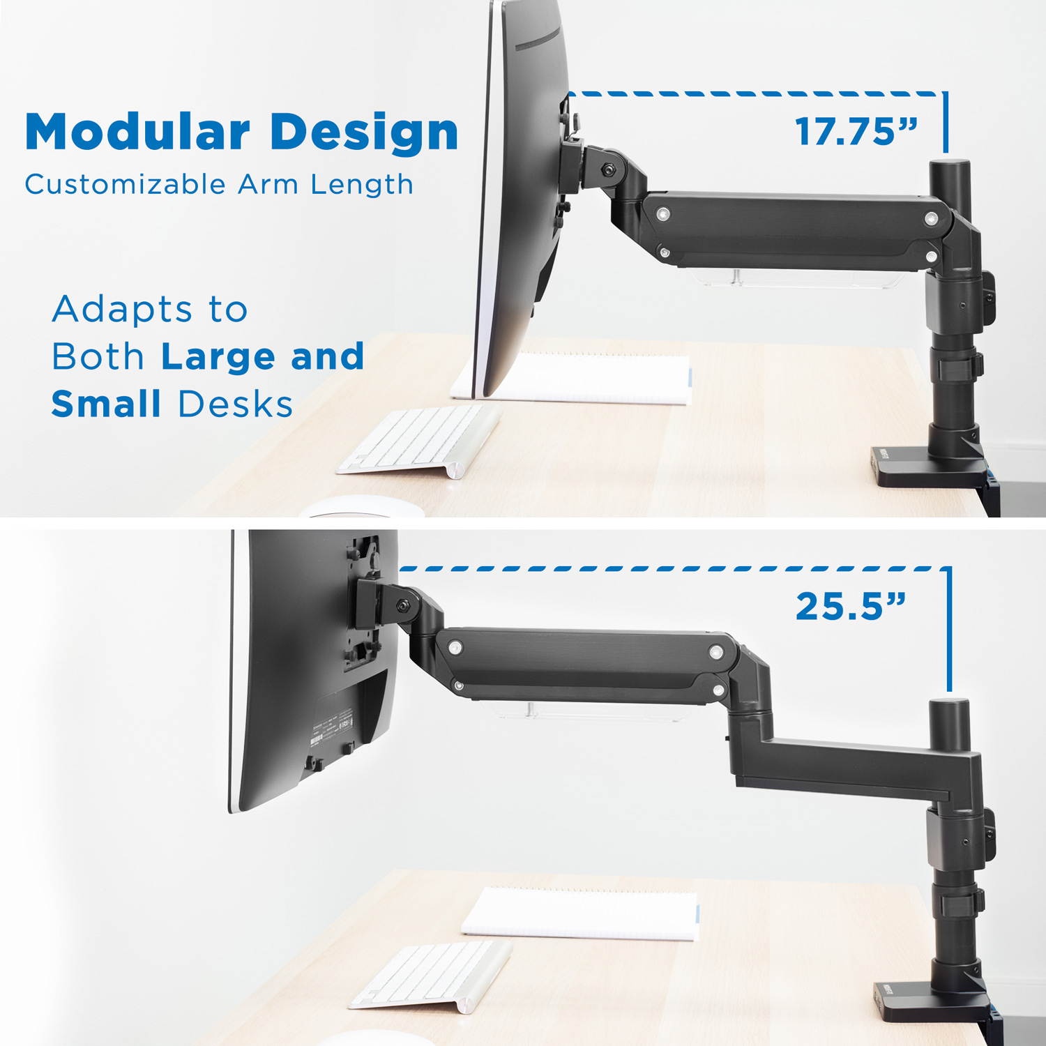Mount-It! Single Monitor Arm Desk Mount | 35" Max Screen Size | Built In USB and Aux Ports