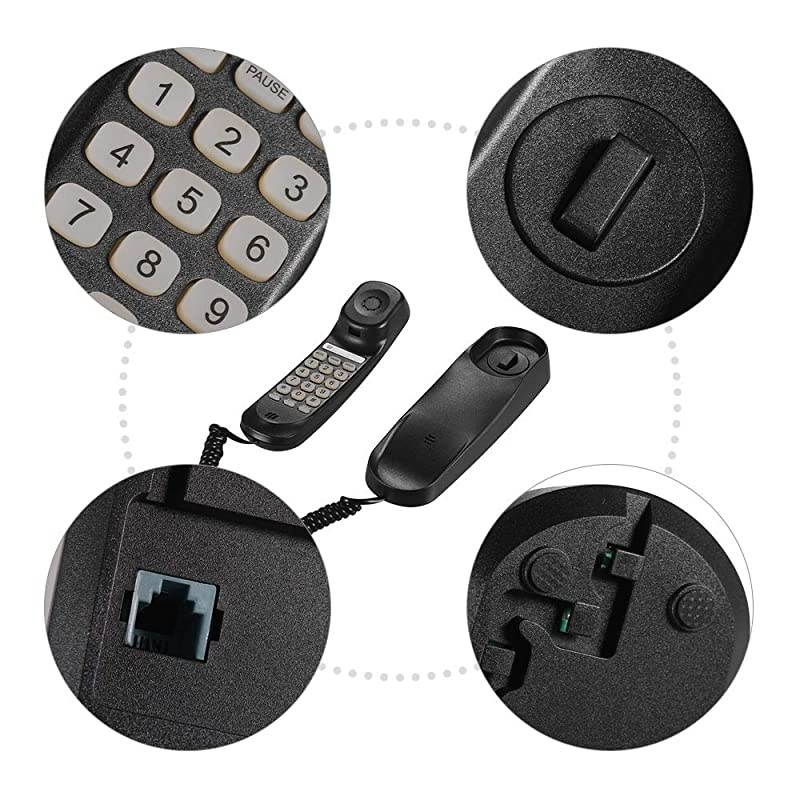 Mini Desktop Corded Landline Phone Fixed Telephone Wall Mountable Supports MutePauseHoldResetFlashRedial Functions for Home Hotel Office Bank Call Center