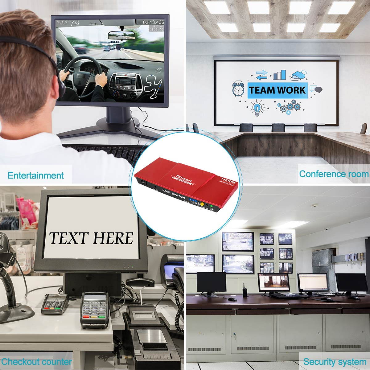 TESmart 2x1 HDMI KVM Switch 4K 3840x2160@60Hz 4:4:4 USB 2.0 2Pcs 5ft KVM Cables Control of 2 Computers/Servers/DVR (BLACK) EU Standard Plug