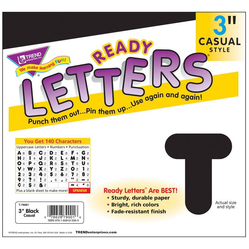 6pk 3" Casual Uppercase Ready Letters Black - TREND