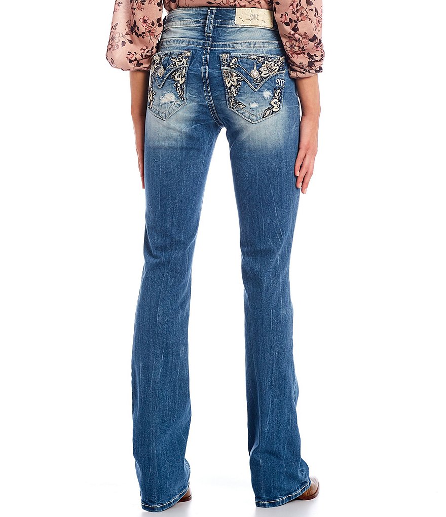 Miss Me Floral Embellished Flap Pocket Bootcut Jeans