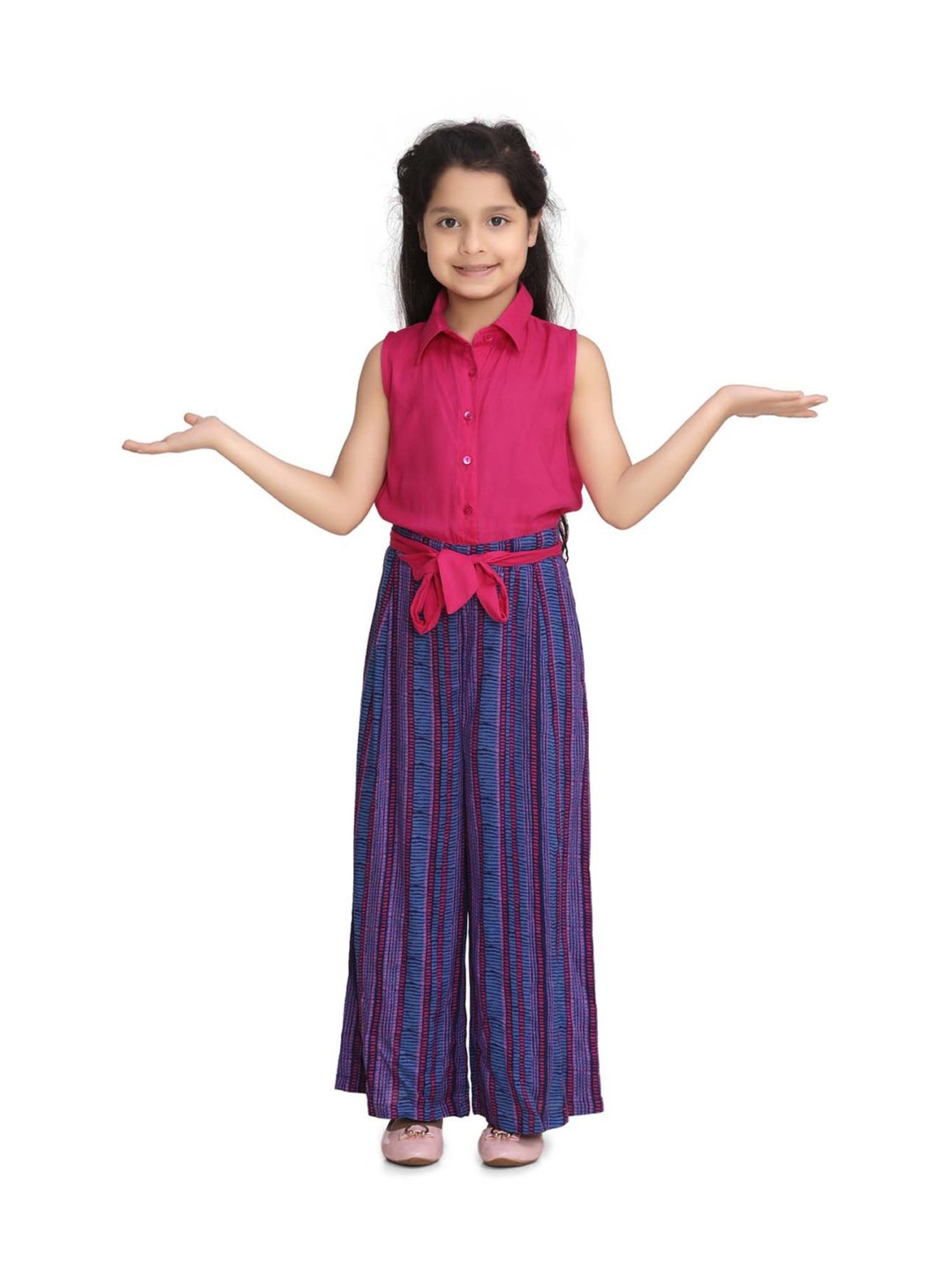 StyleStone Kids Pink Striped Jumpsuit