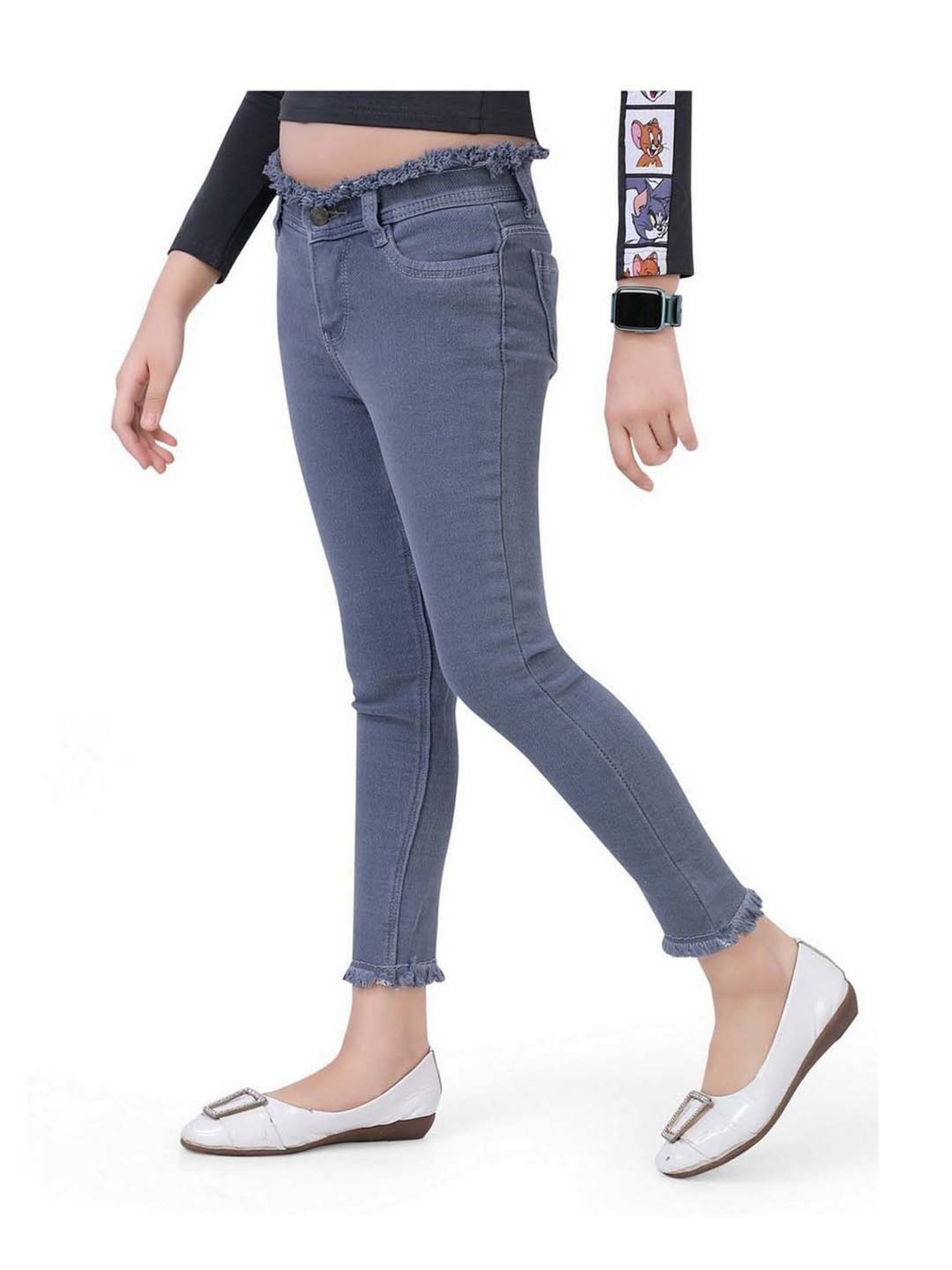 poplins Girls Grey Regular Fit Jeans