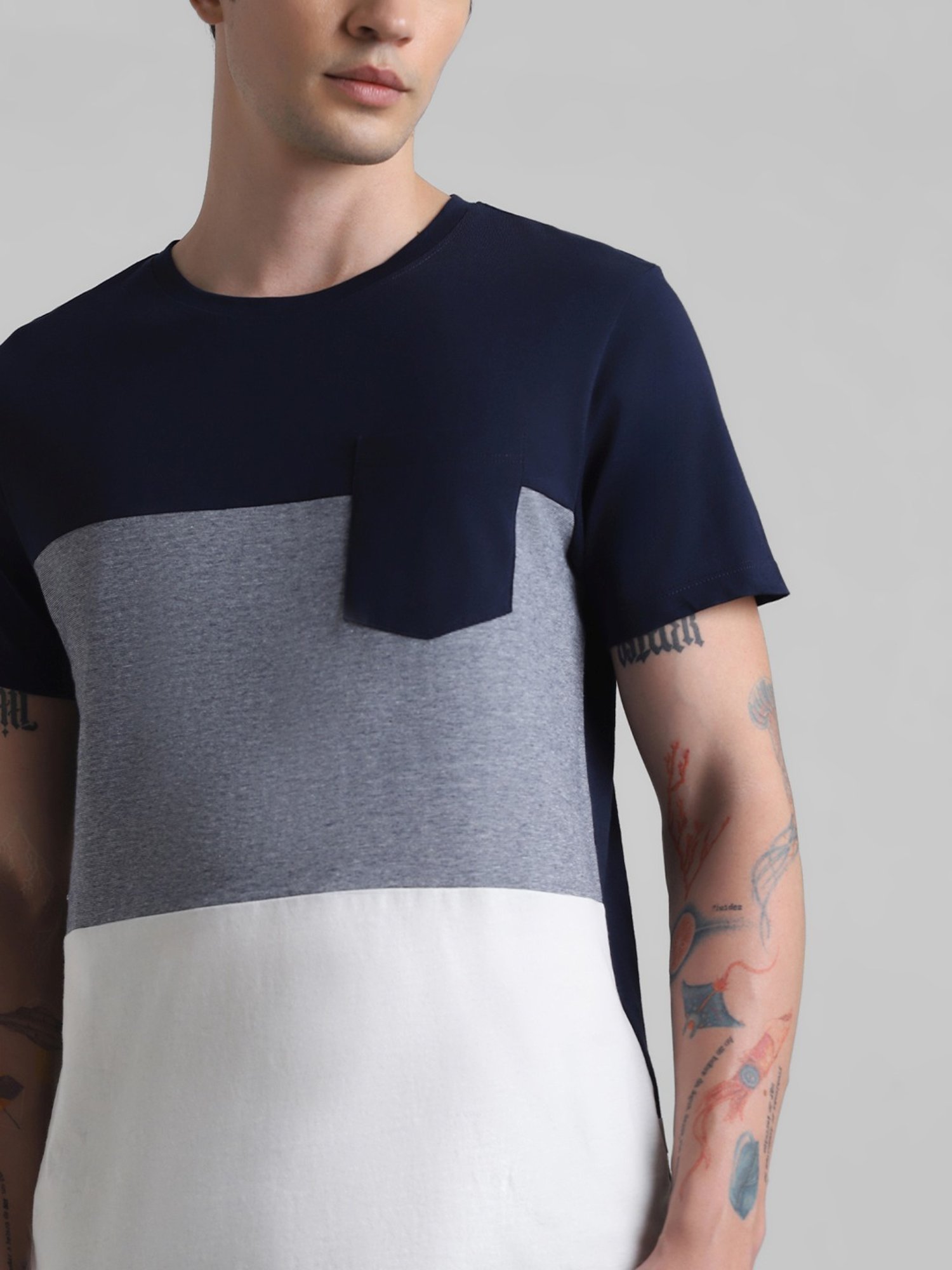 Jack & Jones Multicolored Cotton Slim Fit Colour Block T-Shirt