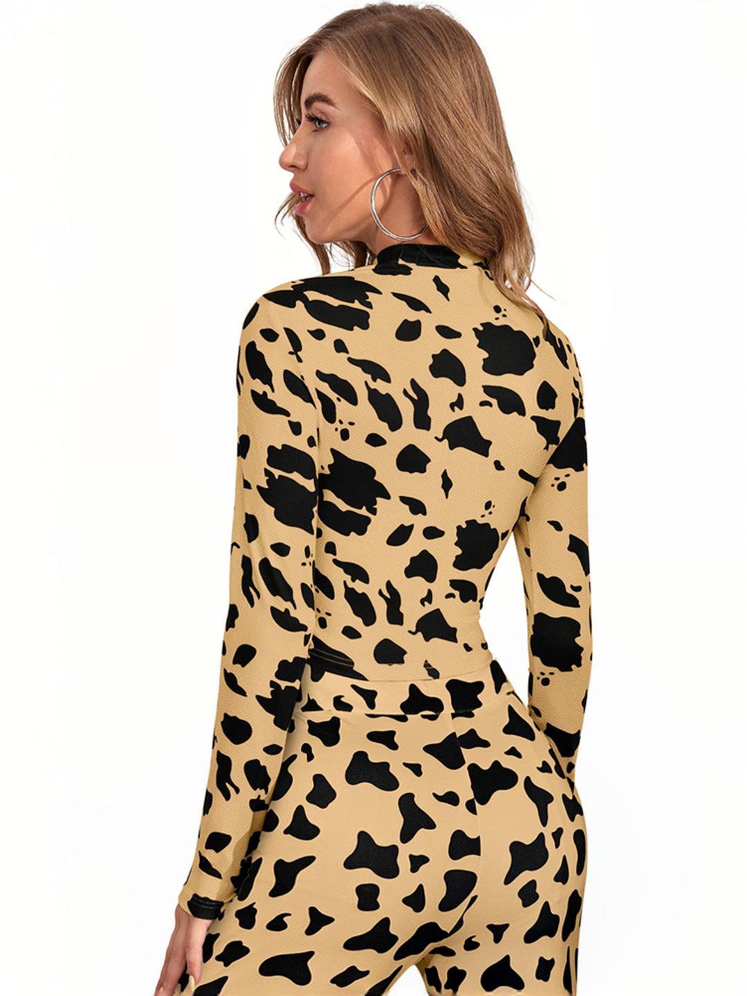 Odette Beige Printed Crop Top Pant Set