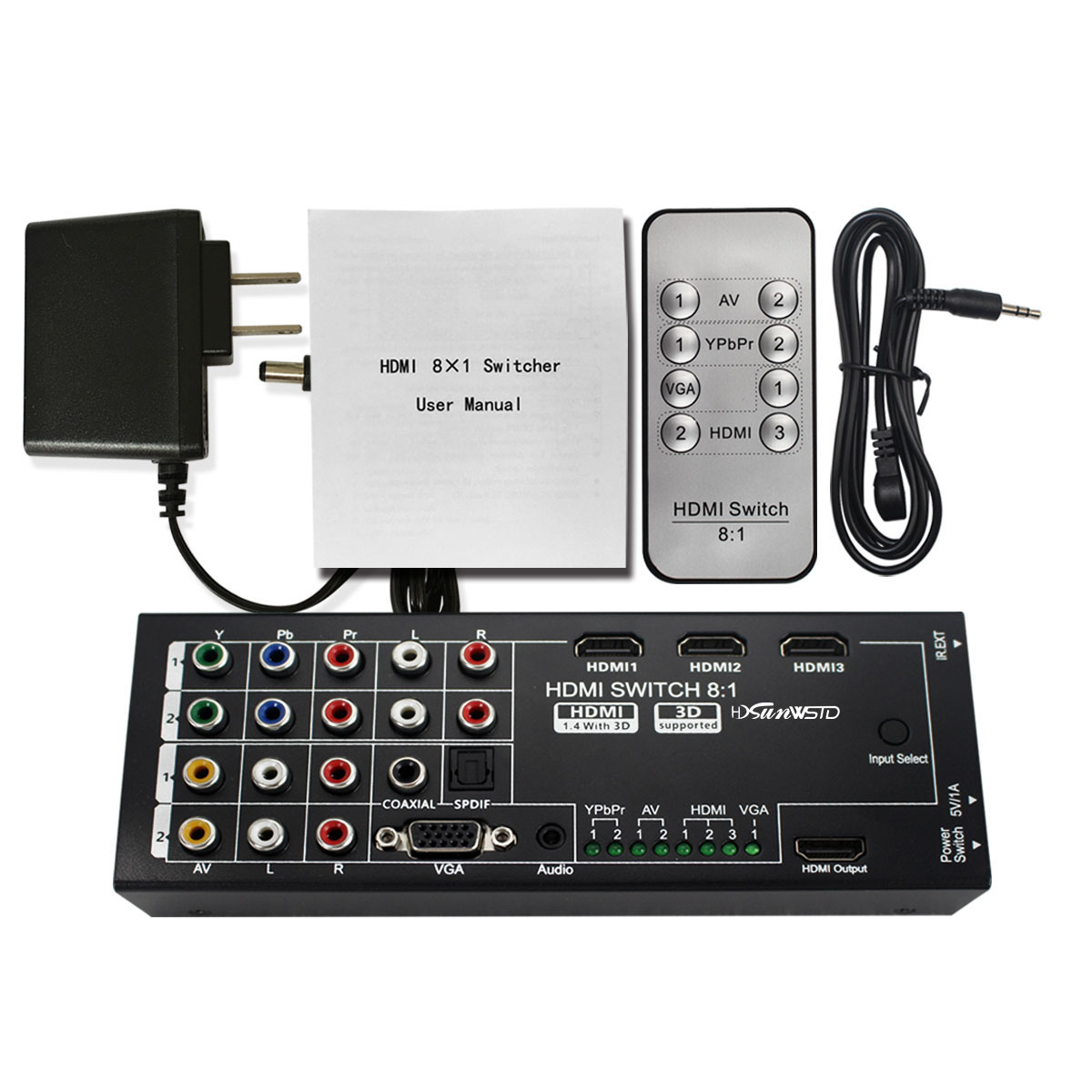 Multi-Functional HDMI 8x1 Converter Switch 8 Inputs to One HDMI Output Support 3D and Surround Sound for 1080P HDTV | VHD-MS8X1
