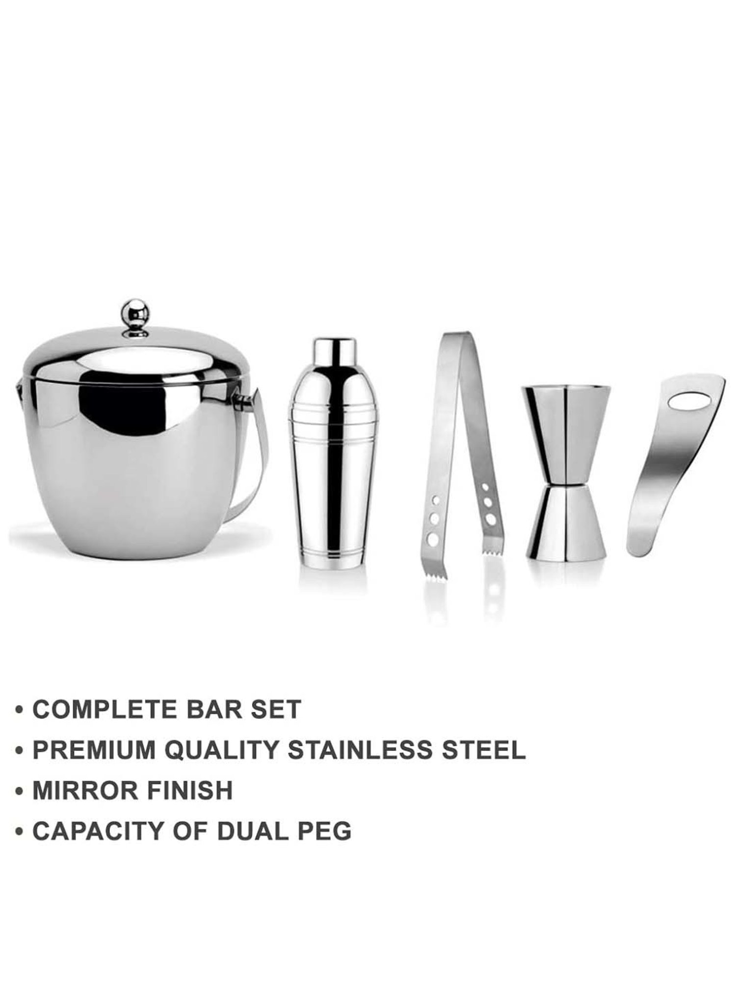 FnS Silver Stainless Steel 5-Piece Bar Set