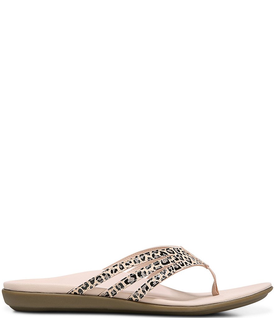 Vionic Alta Leopard Print Leather Thong Flat Sandals