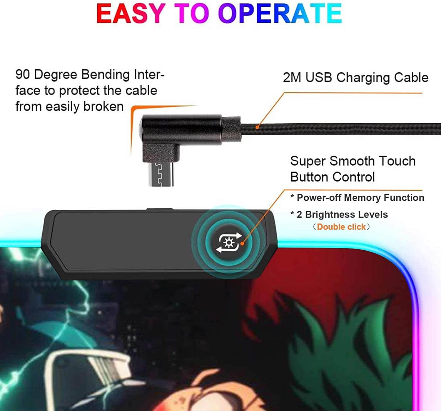Gaming Mouse Pad RGB Anime My Hero Academia Deku And Heroes,Mousepad With 12 Lighting Modes & Non-Slip Rubber Base-3Mm Thick-Laptop Glowing Desk Pad-Computer Keyboard And Mice Combo Pads Mat 23.6X13.8