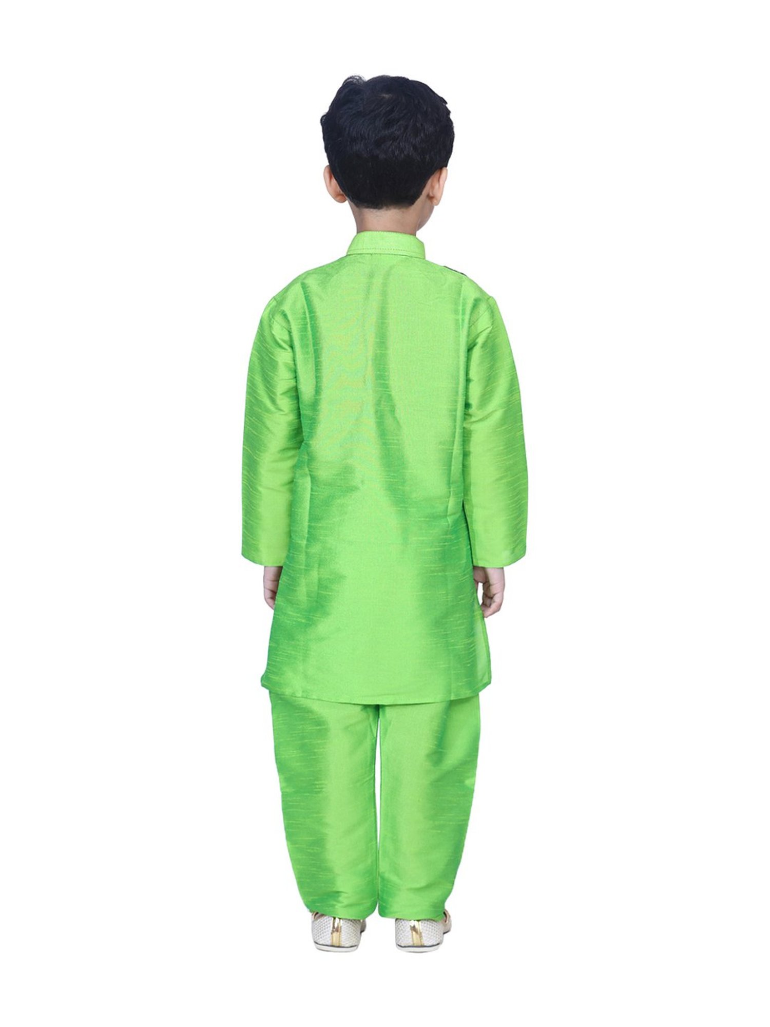 BownBee Kids Green Embroidered Kurta & Pajamas