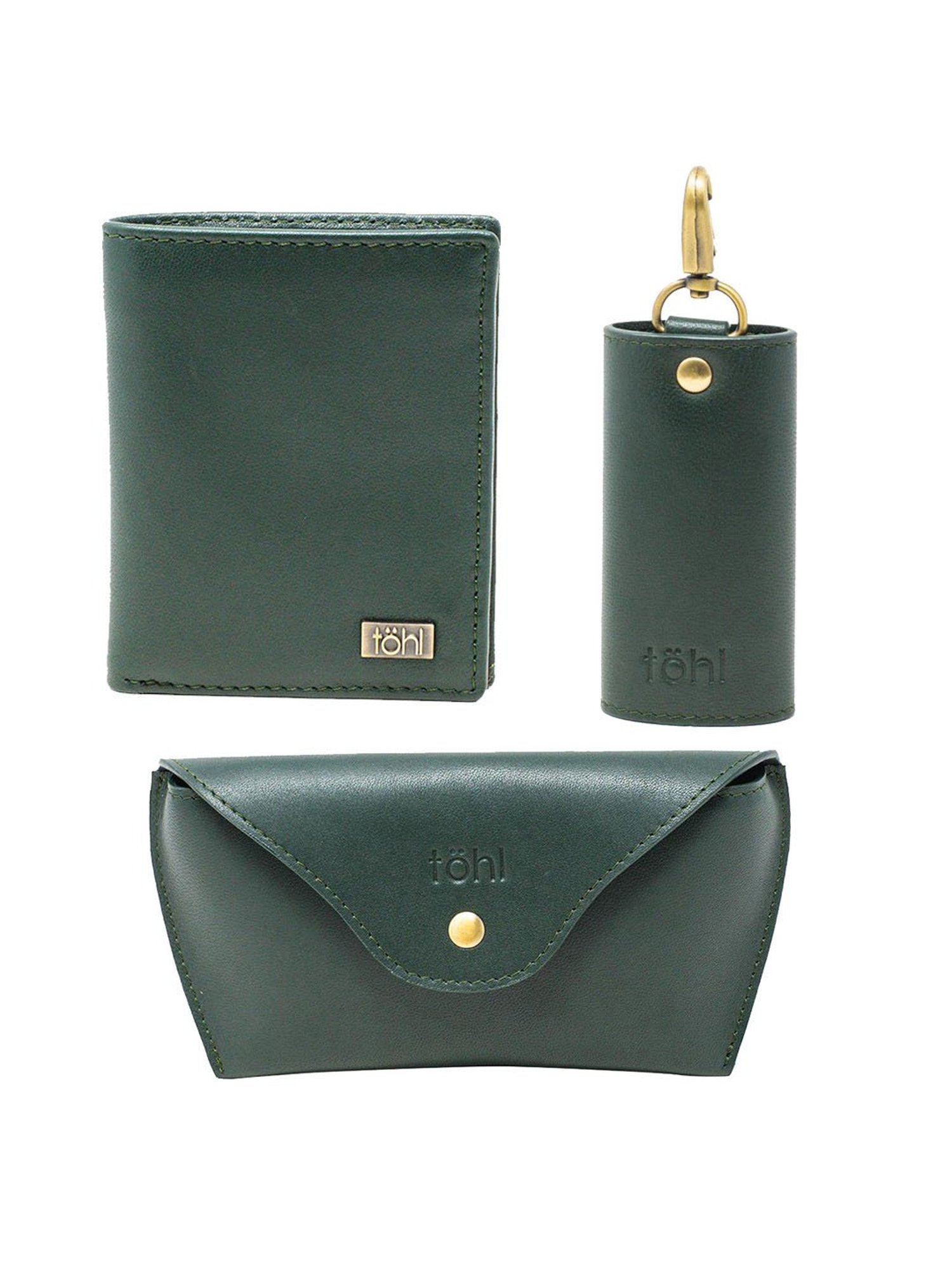 Tohl Angra Green Casual Leather Bi-Fold Wallet,Keychain & Eyewear Case Set for Men