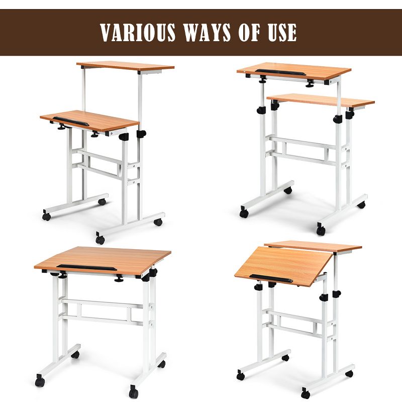Costway Mobile Standing Desk Height Adjustable Sit Stand Workstation Stand Up Desk 2in1