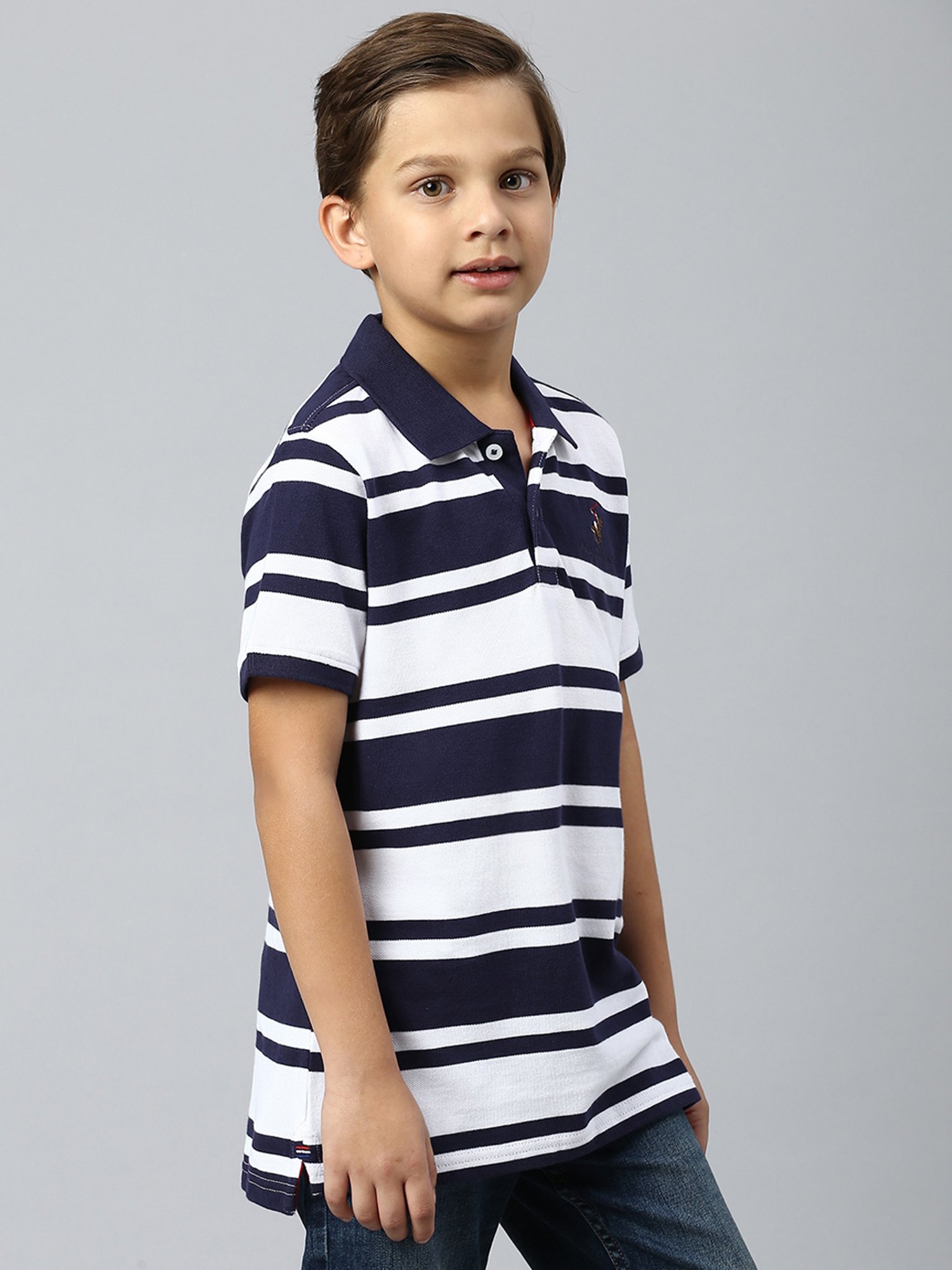 Beverly Hills Polo Club Kids Navy & White Striped Polo T-Shirt