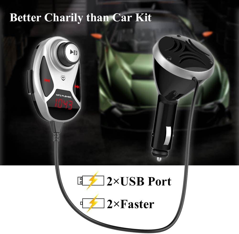 EinCar Bluetooth Car FM Tranmitter Wireless Radio Adapter with Dual USB Ports Phone Charging Car Kit MP3 Player Support MP3/WMA & Hands-Free Calling