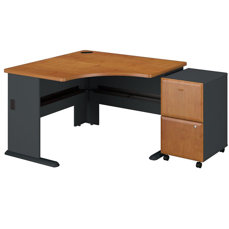 Bush Business Furniture Cubix Corner Desk w/ 2Dwr Mobile Pedestal, Natural Cherry SMA006NCSU