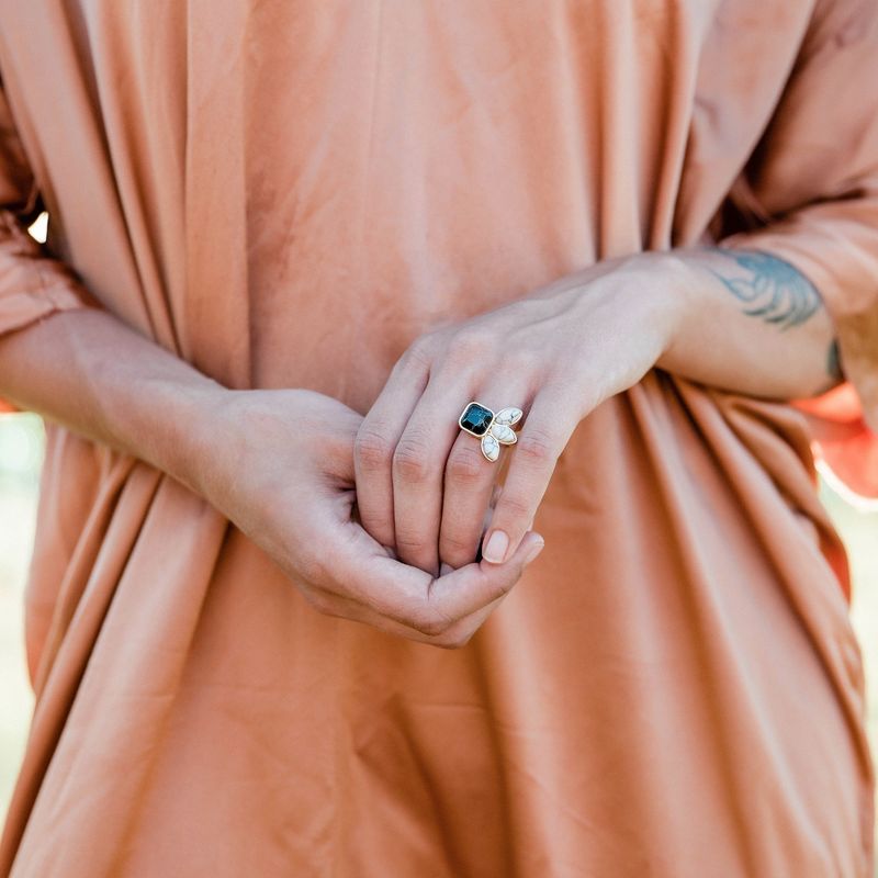 Sanctuary Project Semi Precious Black and White Howlite Three Stone Ring Gold