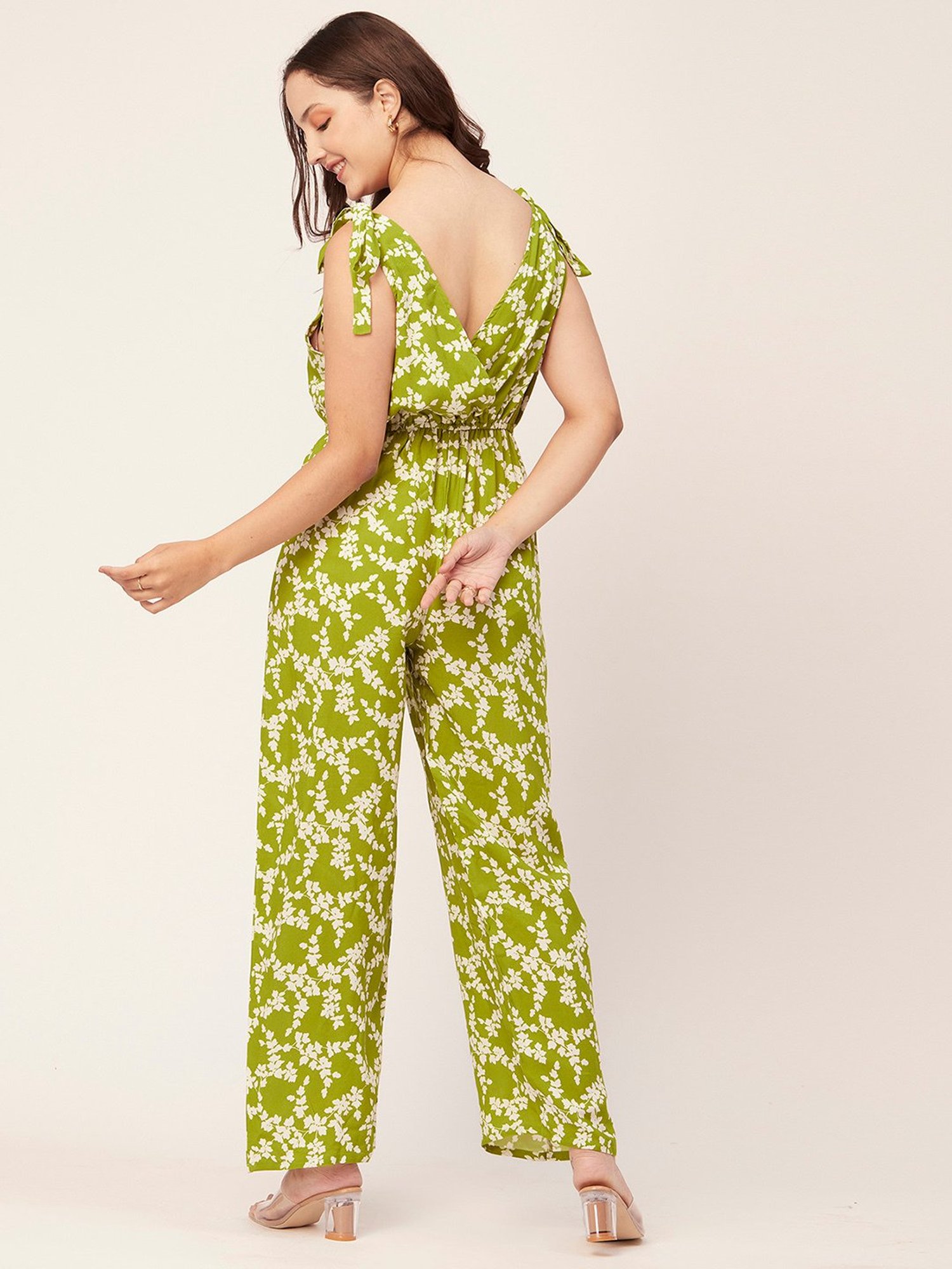 Moomaya Green Floral Print Jumpsuit